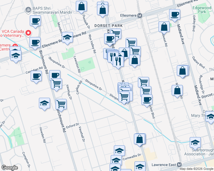 map of restaurants, bars, coffee shops, grocery stores, and more near in Toronto
