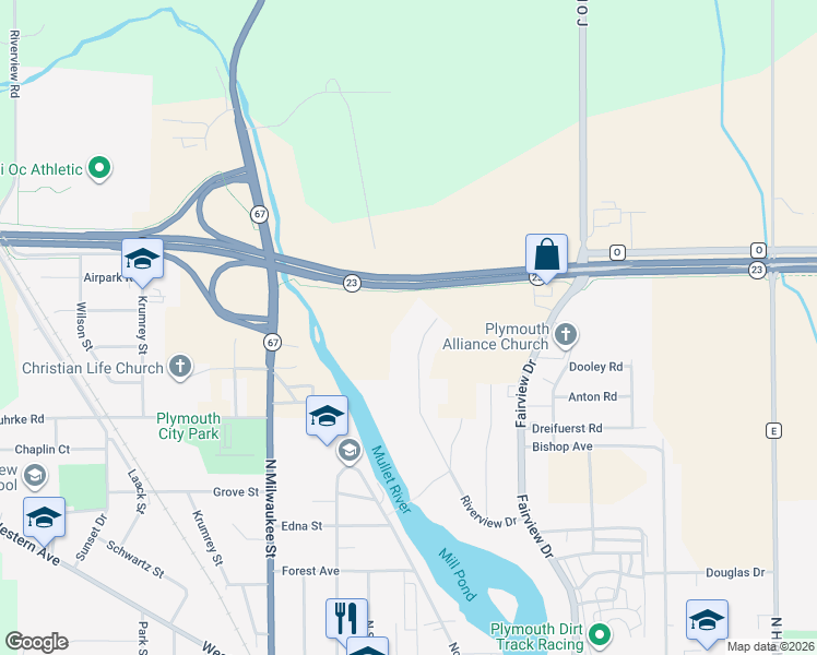 map of restaurants, bars, coffee shops, grocery stores, and more near 1210 Riverview Drive in Plymouth