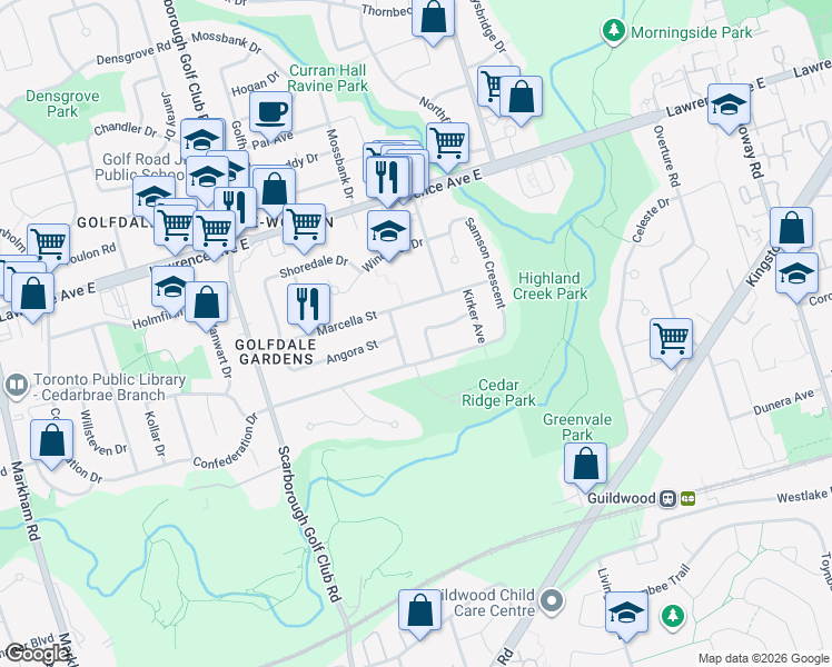 map of restaurants, bars, coffee shops, grocery stores, and more near in Toronto