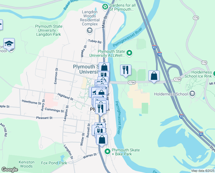 map of restaurants, bars, coffee shops, grocery stores, and more near 5 Bridge Street in Plymouth