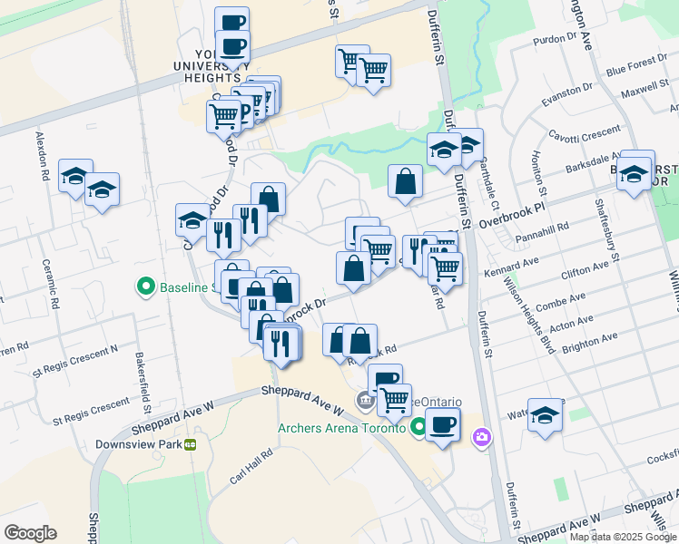 map of restaurants, bars, coffee shops, grocery stores, and more near 300 Steeprock Dr in Toronto