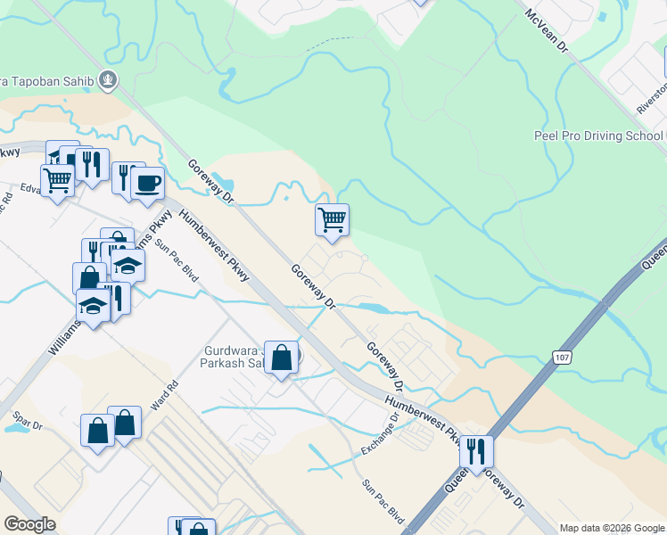 map of restaurants, bars, coffee shops, grocery stores, and more near 3 Dayspring Circle in Brampton