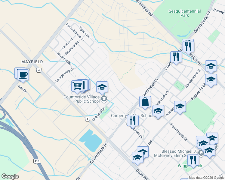 map of restaurants, bars, coffee shops, grocery stores, and more near in Brampton