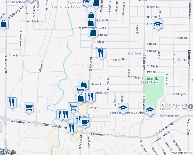 map of restaurants, bars, coffee shops, grocery stores, and more near 713 South Main Street in Fond du Lac