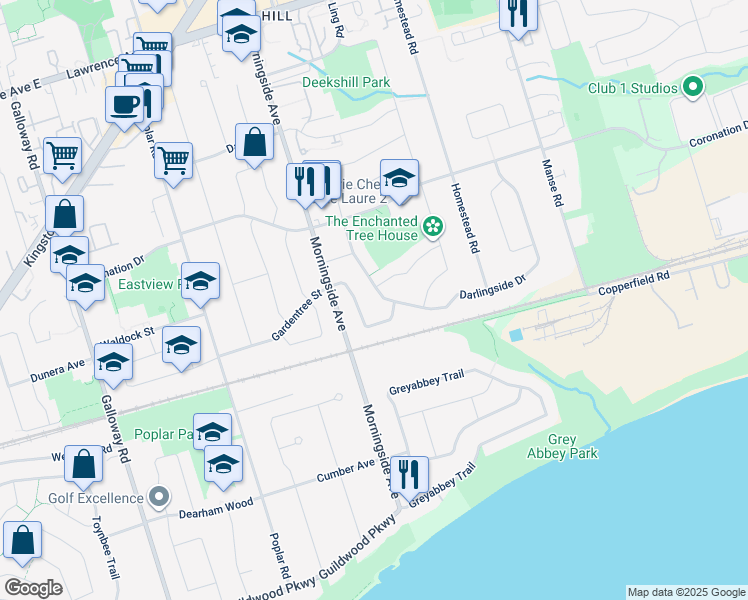 map of restaurants, bars, coffee shops, grocery stores, and more near in Toronto