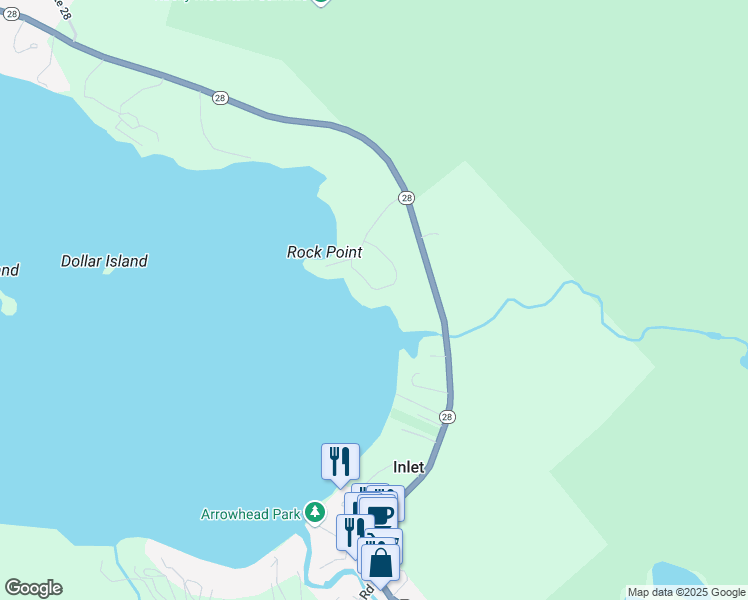 map of restaurants, bars, coffee shops, grocery stores, and more near 75 Rp Cir in Inlet