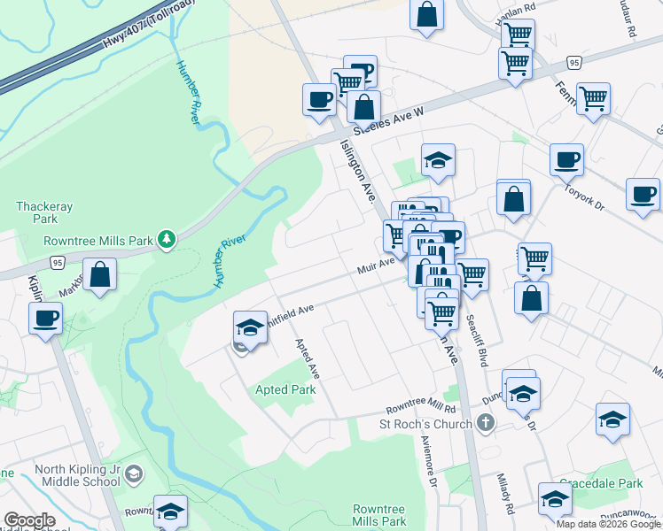 map of restaurants, bars, coffee shops, grocery stores, and more near in Toronto