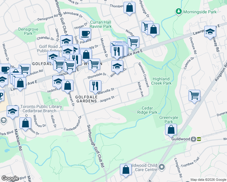 map of restaurants, bars, coffee shops, grocery stores, and more near 61 Marcella Street in Toronto