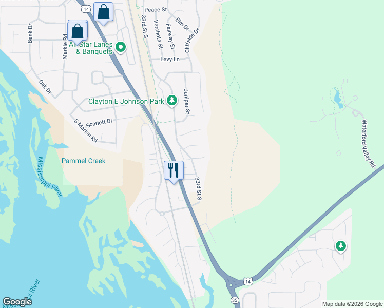 map of restaurants, bars, coffee shops, grocery stores, and more near 5012 33rd Street South in La Crosse
