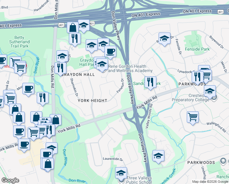 map of restaurants, bars, coffee shops, grocery stores, and more near in Toronto