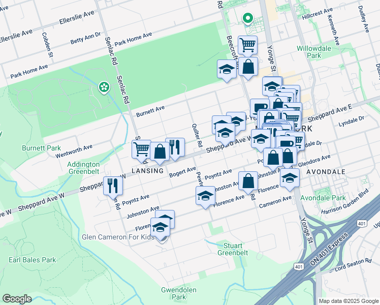 map of restaurants, bars, coffee shops, grocery stores, and more near in Toronto