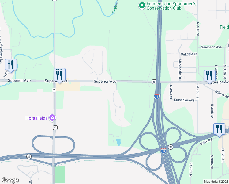 map of restaurants, bars, coffee shops, grocery stores, and more near 1327 North 49th Street in Sheboygan