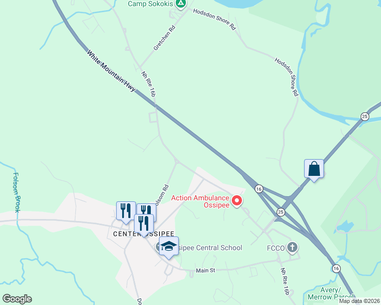 map of restaurants, bars, coffee shops, grocery stores, and more near 130 New Hampshire 16B in Ossipee