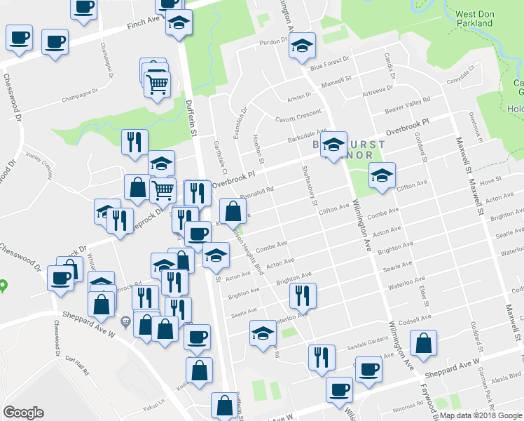 map of restaurants, bars, coffee shops, grocery stores, and more near 166 Kennard Avenue in Toronto