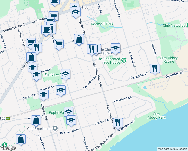 map of restaurants, bars, coffee shops, grocery stores, and more near in Toronto