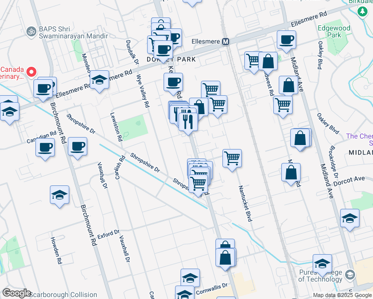 map of restaurants, bars, coffee shops, grocery stores, and more near in Toronto