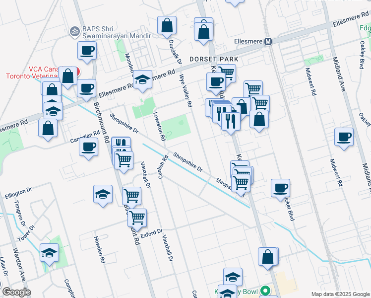 map of restaurants, bars, coffee shops, grocery stores, and more near in Toronto