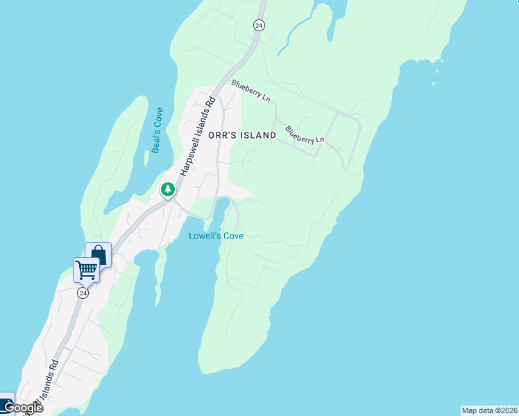 map of restaurants, bars, coffee shops, grocery stores, and more near 61 Lowells Cove Road in Harpswell