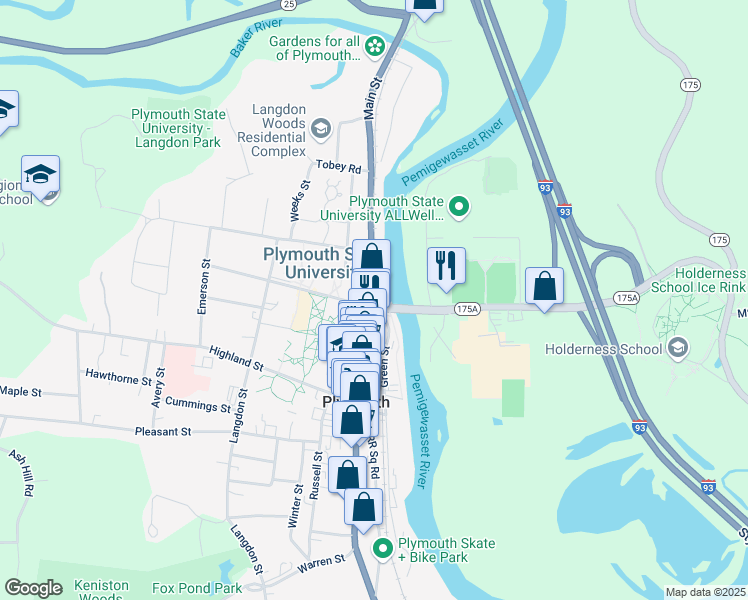 map of restaurants, bars, coffee shops, grocery stores, and more near 5 Bridge Street in Plymouth