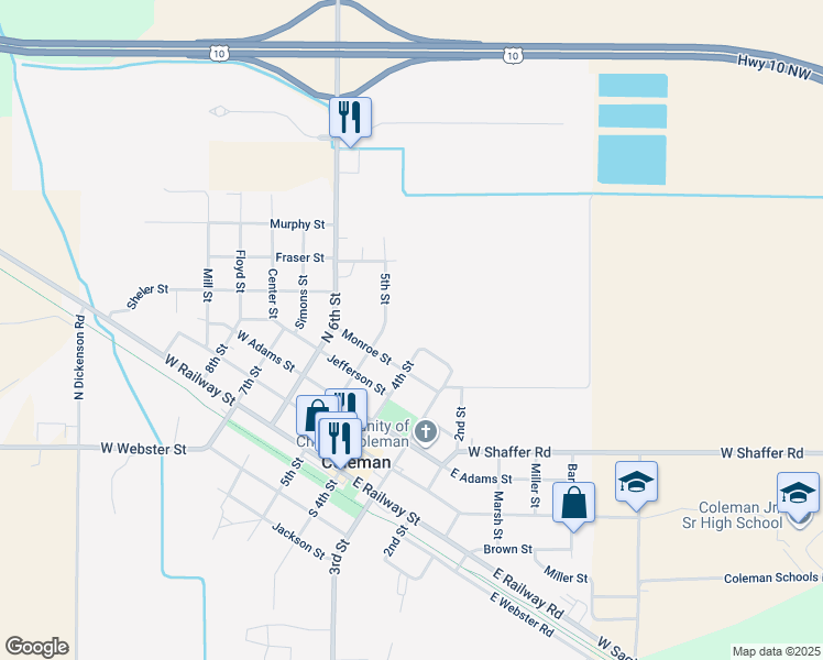 map of restaurants, bars, coffee shops, grocery stores, and more near 303 Hamilton Street in Coleman