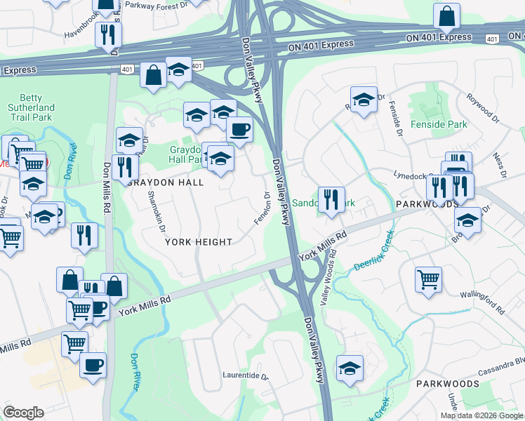 map of restaurants, bars, coffee shops, grocery stores, and more near in Toronto