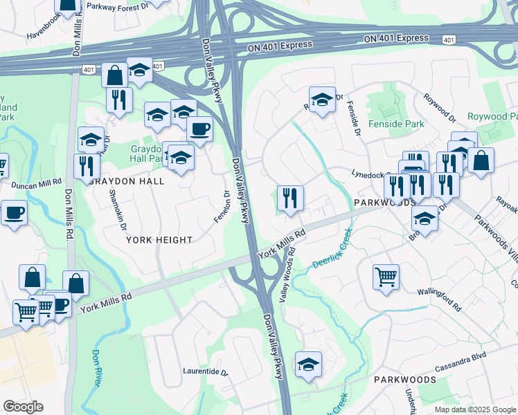 map of restaurants, bars, coffee shops, grocery stores, and more near in Toronto