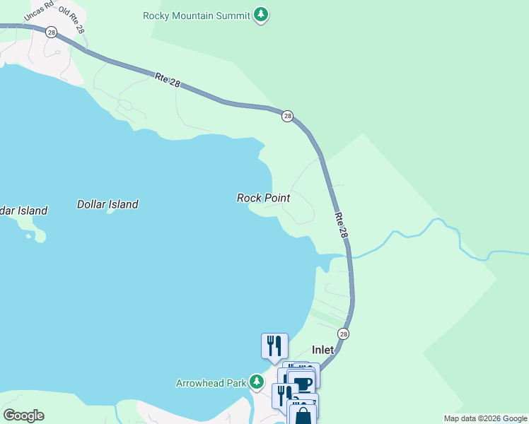 map of restaurants, bars, coffee shops, grocery stores, and more near 48 Rocky Point Ln in Inlet