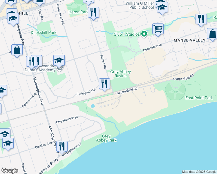 map of restaurants, bars, coffee shops, grocery stores, and more near in Toronto