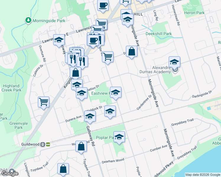 map of restaurants, bars, coffee shops, grocery stores, and more near in Toronto