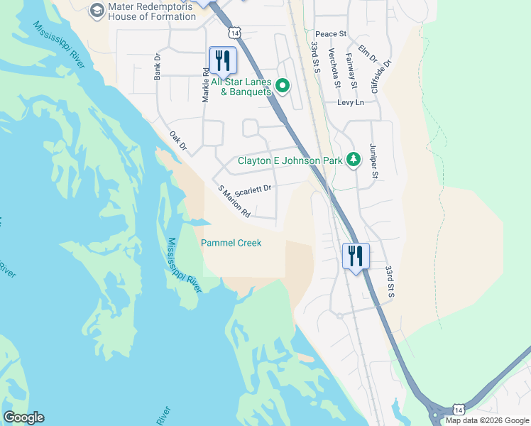 map of restaurants, bars, coffee shops, grocery stores, and more near 4832 Nottingham Avenue in La Crosse
