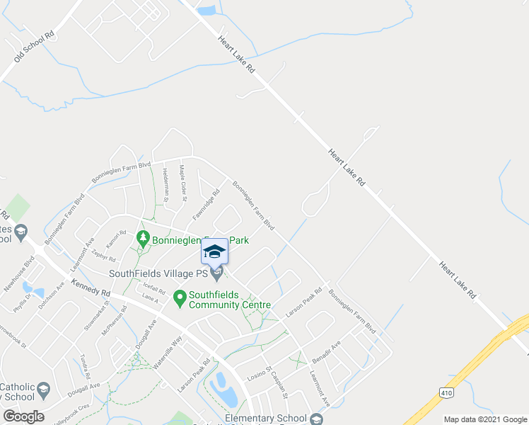 map of restaurants, bars, coffee shops, grocery stores, and more near 185 Bonnieglen Farm Boulevard in Caledon