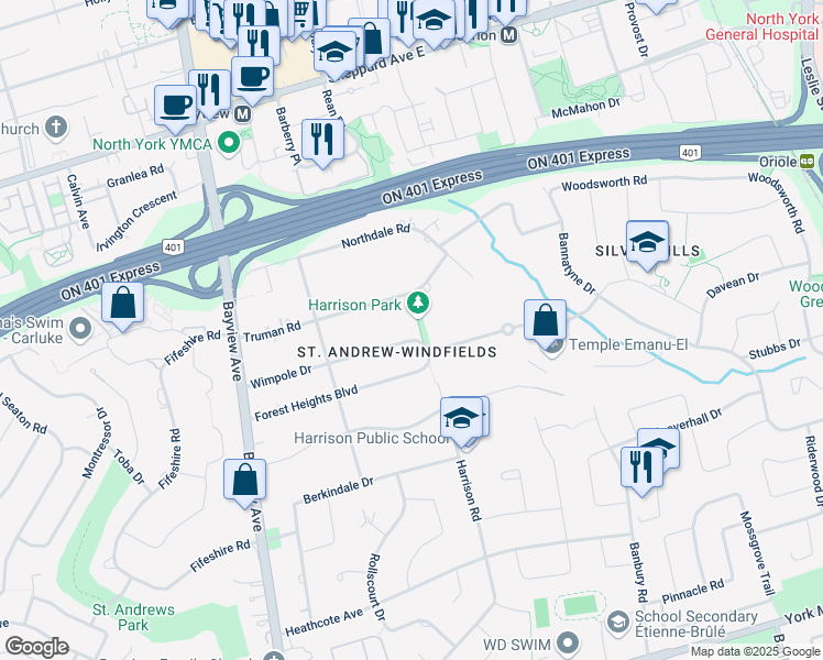 map of restaurants, bars, coffee shops, grocery stores, and more near in Toronto