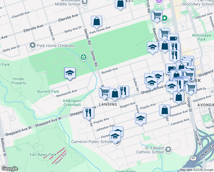 map of restaurants, bars, coffee shops, grocery stores, and more near 216 Elmhurst Avenue in Toronto
