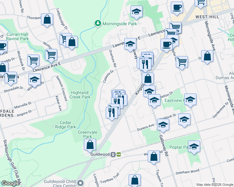 map of restaurants, bars, coffee shops, grocery stores, and more near in Toronto