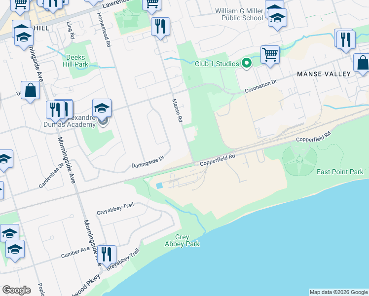 map of restaurants, bars, coffee shops, grocery stores, and more near in Toronto