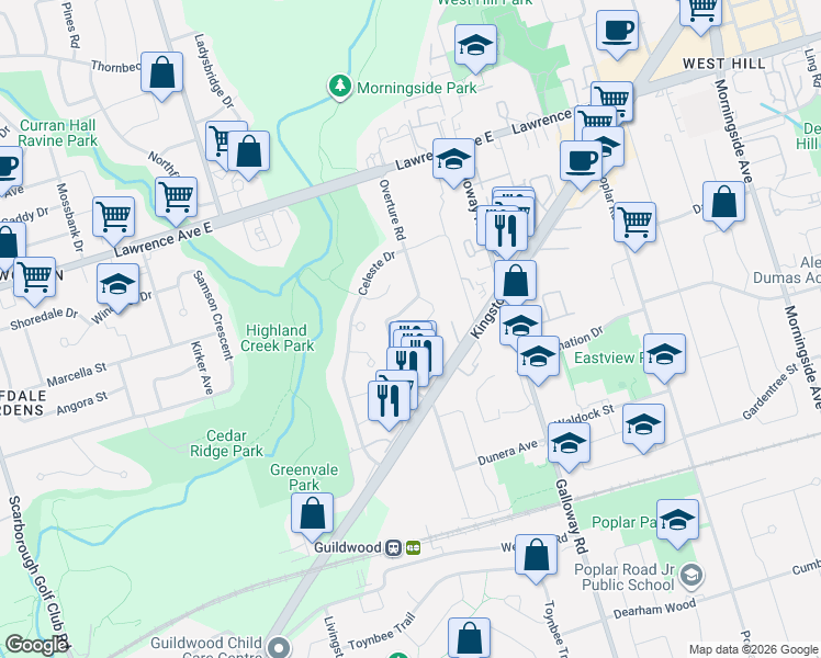 map of restaurants, bars, coffee shops, grocery stores, and more near 28 Pilot Street in Toronto