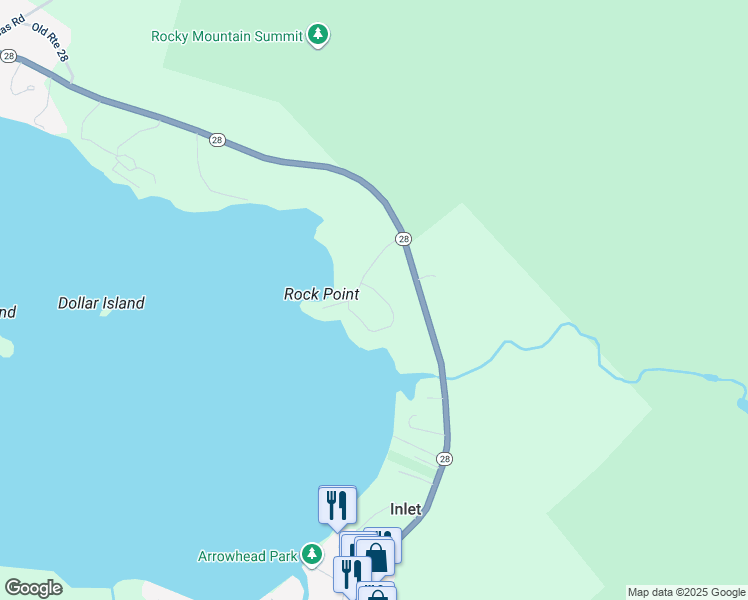 map of restaurants, bars, coffee shops, grocery stores, and more near 20 Rocky Point Circle in Inlet