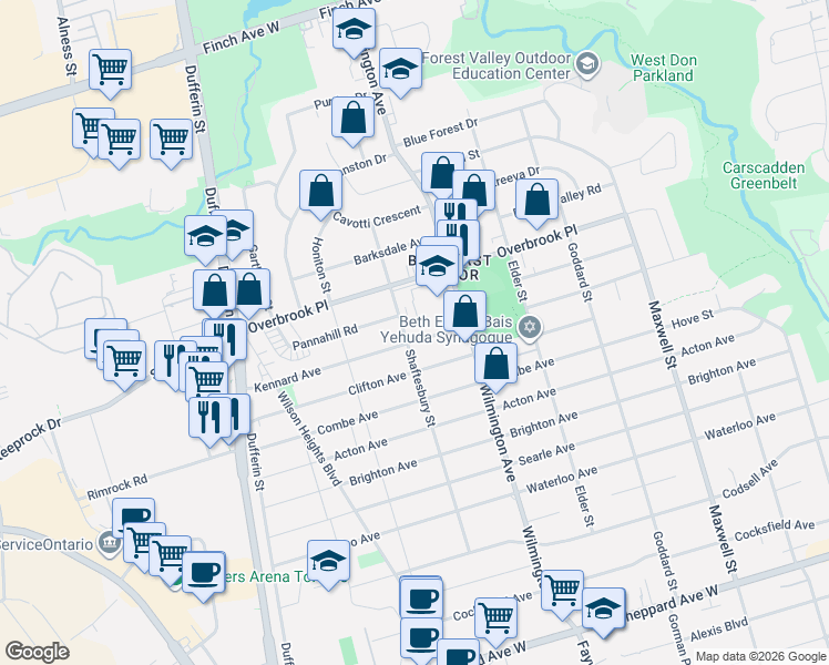 map of restaurants, bars, coffee shops, grocery stores, and more near 122 Kennard Avenue in Toronto