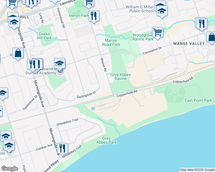 map of restaurants, bars, coffee shops, grocery stores, and more near in Toronto