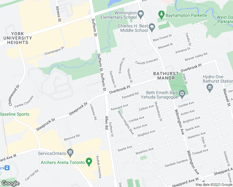 map of restaurants, bars, coffee shops, grocery stores, and more near 247 Pannahill Road in Toronto