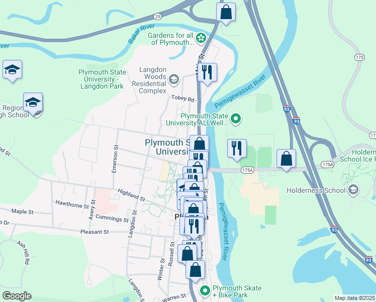 map of restaurants, bars, coffee shops, grocery stores, and more near 3 Pearl Street in Plymouth