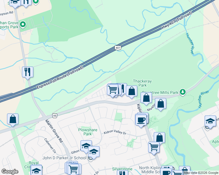 map of restaurants, bars, coffee shops, grocery stores, and more near 34 Engel Street in Vaughan