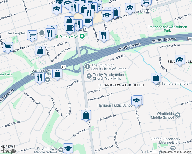 map of restaurants, bars, coffee shops, grocery stores, and more near 22 Truman Road in Toronto