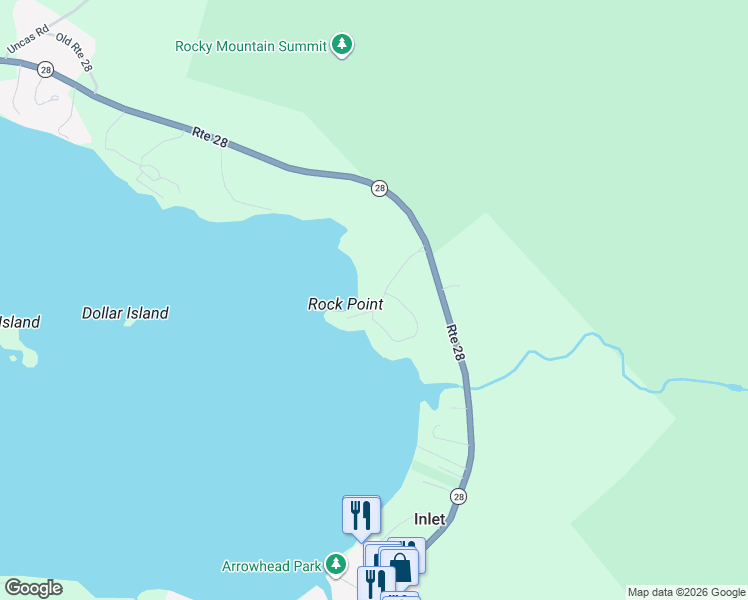 map of restaurants, bars, coffee shops, grocery stores, and more near 48 Rocky Point Ln in Inlet