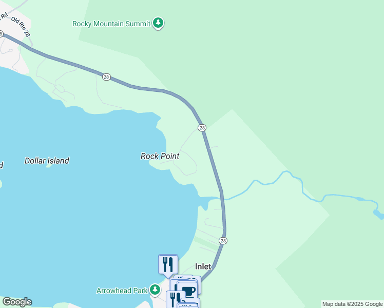 map of restaurants, bars, coffee shops, grocery stores, and more near 20 Rocky Point Circle in Inlet