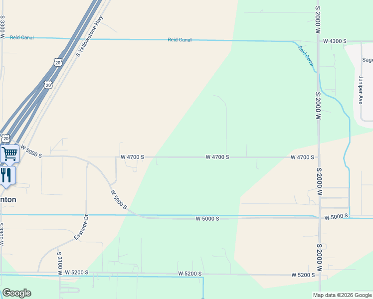 map of restaurants, bars, coffee shops, grocery stores, and more near 2782-2912 West 4700 South in Rexburg