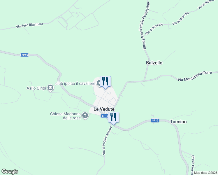 map of restaurants, bars, coffee shops, grocery stores, and more near 112 Via Romana Lucchese in Le Vedute