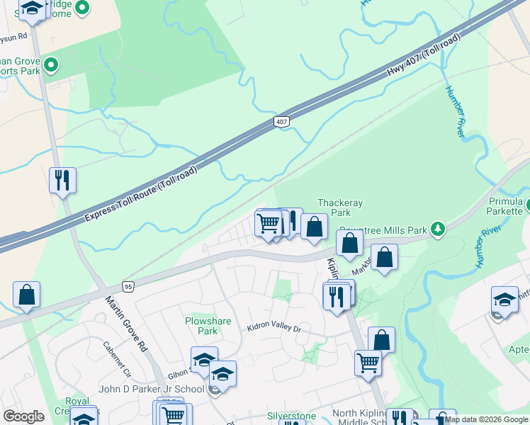 map of restaurants, bars, coffee shops, grocery stores, and more near 49 Engel Street in Vaughan