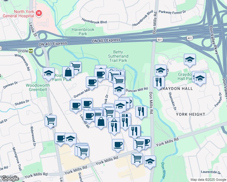 map of restaurants, bars, coffee shops, grocery stores, and more near in Toronto