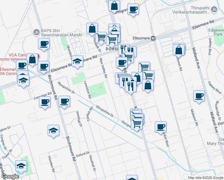 map of restaurants, bars, coffee shops, grocery stores, and more near in Toronto